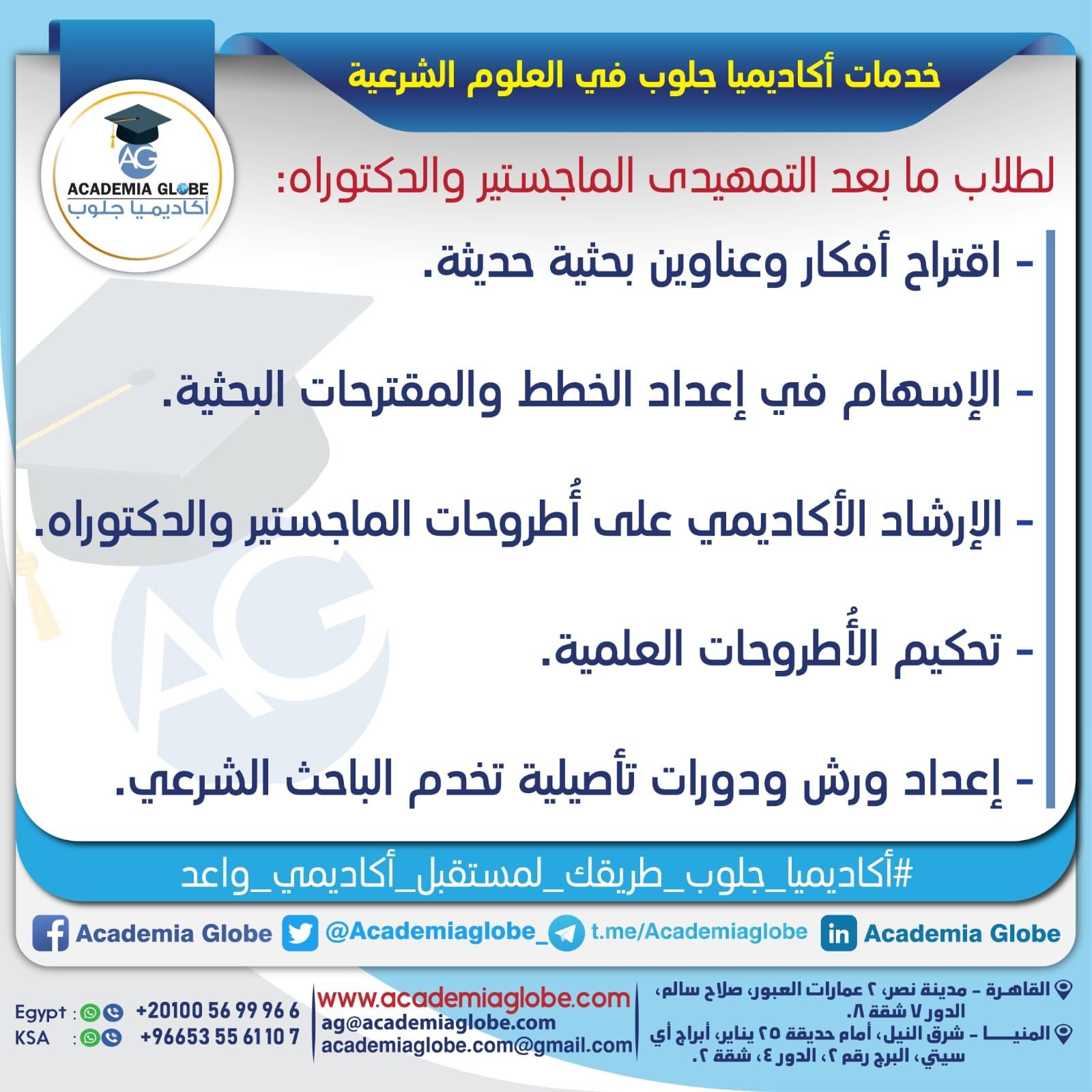 خدمات مؤسسة أكاديميا جلوب في العلوم الشرعية